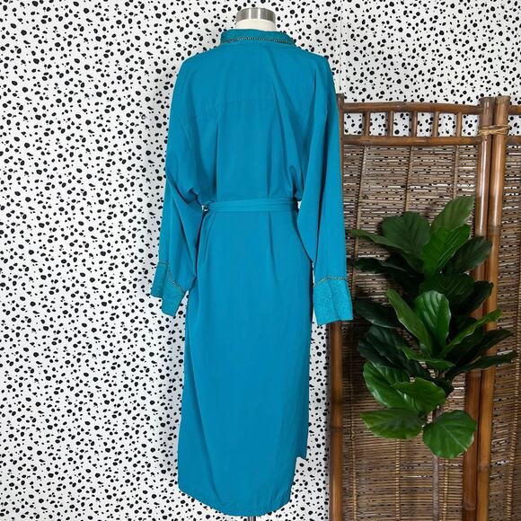 Victoria’s Secret | 90s Vintage Gold Label Turquoise Blue Midi Length Robe XS - Picture 7 of 10